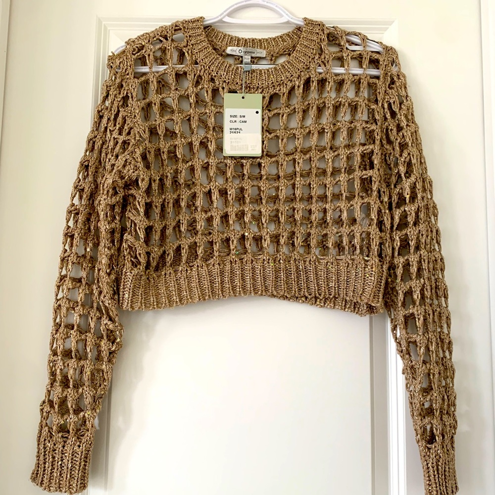 Crochet hollow knit sequinned crop top S/M